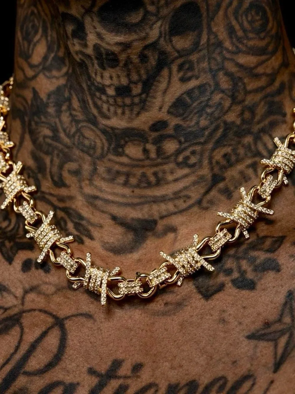 Gold  Barbed Wire Link Necklace 20inch -men  Jewelry